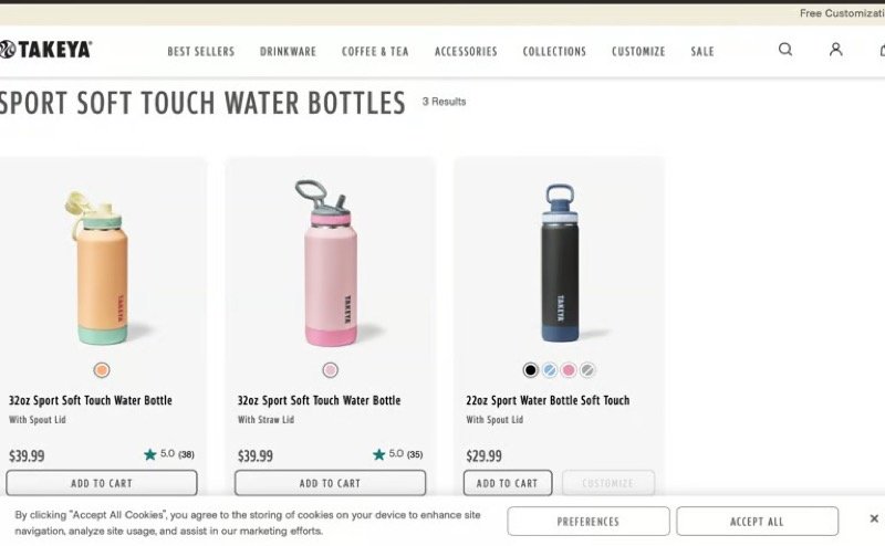 Colección de botellas Sport Soft Touch de Takeya